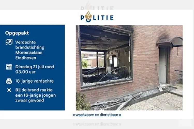 Politie pakt man uit Helmond op voor brandstichting Moreelselaan Eindhoven